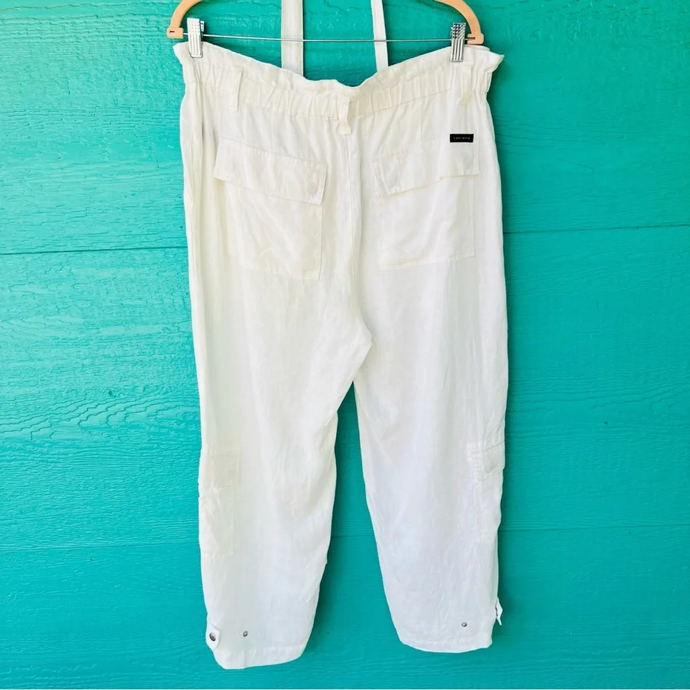SANCTUARY LINEN WIDE LEG TIE BELT CARGO PANTS WHITE SIZE XL